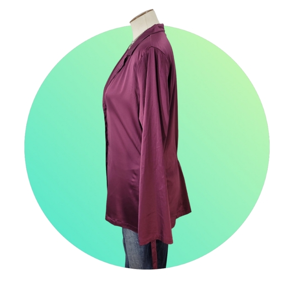 NWOT Satin Burgundy Long Sleeve Button Down Shirt - Picture 5 of 9